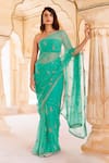 Buy_Geroo Jaipur_Blue Chiffon Hand Embroidered Floral Pattern Saree With Unstitched Blouse Piece _at_Aza_Fashions