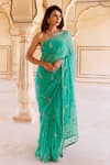 Buy_Geroo Jaipur_Blue Chiffon Hand Embroidered Floral Pattern Saree With Unstitched Blouse Piece _Online_at_Aza_Fashions