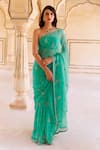 Shop_Geroo Jaipur_Blue Chiffon Hand Embroidered Floral Pattern Saree With Unstitched Blouse Piece _Online_at_Aza_Fashions