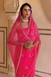 Buy_Geroo Jaipur_Pink Chiffon Hand Embroidered Flower Pattern Saree With Unstitched Blouse Piece _Online_at_Aza_Fashions