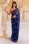 Buy_Geroo Jaipur_Blue Chiffon Hand Embroidered Floret Pattern Saree With Unstitched Blouse Piece _at_Aza_Fashions