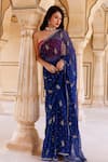 Buy_Geroo Jaipur_Blue Chiffon Hand Embroidered Floret Pattern Saree With Unstitched Blouse Piece _Online_at_Aza_Fashions