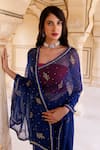 Shop_Geroo Jaipur_Blue Chiffon Hand Embroidered Floret Pattern Saree With Unstitched Blouse Piece _Online_at_Aza_Fashions