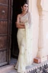 Buy_Geroo Jaipur_Cream Chiffon Hand Embroidered Resham Saree With Unstitched Blouse Piece _at_Aza_Fashions