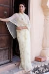 Buy_Geroo Jaipur_Cream Chiffon Hand Embroidered Resham Saree With Unstitched Blouse Piece _Online_at_Aza_Fashions