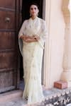 Shop_Geroo Jaipur_Cream Chiffon Hand Embroidered Resham Saree With Unstitched Blouse Piece _Online_at_Aza_Fashions