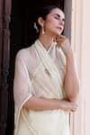 Geroo Jaipur_Cream Chiffon Hand Embroidered Resham Saree With Unstitched Blouse Piece _at_Aza_Fashions