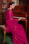 Shop_Geroo Jaipur_Magenta Chiffon Hand Embroidered Mukaish Saree With Unstitched Blouse Piece _at_Aza_Fashions