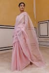 Geroo Jaipur_Pink Kota Cotton Hand Block Printed Mughal Saree_Online_at_Aza_Fashions