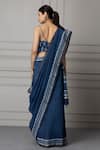 Shop_Geroo Jaipur_Blue Pure Chanderi Hand Block Printed Stripe Saree With Unstitched Blouse Piece_at_Aza_Fashions