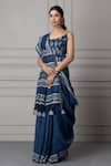Geroo Jaipur_Blue Pure Chanderi Hand Block Printed Stripe Saree With Unstitched Blouse Piece_Online_at_Aza_Fashions