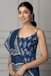 Buy_Geroo Jaipur_Blue Pure Chanderi Hand Block Printed Stripe Saree With Unstitched Blouse Piece_Online_at_Aza_Fashions