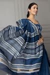 Shop_Geroo Jaipur_Blue Pure Chanderi Hand Block Printed Stripe Saree With Unstitched Blouse Piece_Online_at_Aza_Fashions