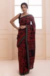 Buy_Geroo Jaipur_Red Pure Chanderi Hand Block Printed Floral Saree With Unstitched Blouse Piece_at_Aza_Fashions