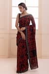 Geroo Jaipur_Red Pure Chanderi Hand Block Printed Floral Saree With Unstitched Blouse Piece_Online_at_Aza_Fashions