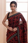 Buy_Geroo Jaipur_Red Pure Chanderi Hand Block Printed Floral Saree With Unstitched Blouse Piece_Online_at_Aza_Fashions