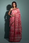 Buy_Geroo Jaipur_Pink Pure Chanderi Hand Block Printed Floral Saree With Unstitched Blouse Piece_at_Aza_Fashions