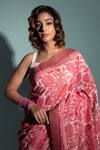 Buy_Geroo Jaipur_Pink Pure Chanderi Hand Block Printed Floral Saree With Unstitched Blouse Piece_Online_at_Aza_Fashions