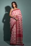 Buy_Geroo Jaipur_Pink Pure Chanderi Hand Block Printed Flower Saree With Unstitched Blouse Piece _at_Aza_Fashions