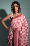 Shop_Geroo Jaipur_Pink Pure Chanderi Hand Block Printed Flower Saree With Unstitched Blouse Piece _Online_at_Aza_Fashions