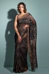 Buy_Geroo Jaipur_Black Chanderi Zari Garden Print Saree With Unstitched Blouse Piece_at_Aza_Fashions