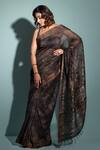 Geroo Jaipur_Black Chanderi Zari Garden Print Saree With Unstitched Blouse Piece_Online_at_Aza_Fashions
