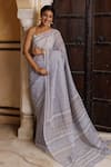 Buy_Geroo Jaipur_Grey Kota Cotton Hand Block Printed Floral Saree With Unstitched Blouse Piece_at_Aza_Fashions