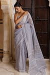 Geroo Jaipur_Grey Kota Cotton Hand Block Printed Floral Saree With Unstitched Blouse Piece_Online_at_Aza_Fashions