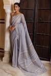 Buy_Geroo Jaipur_Grey Kota Cotton Hand Block Printed Floral Saree With Unstitched Blouse Piece_Online_at_Aza_Fashions