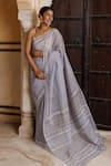 Shop_Geroo Jaipur_Grey Kota Cotton Hand Block Printed Floral Saree With Unstitched Blouse Piece_Online_at_Aza_Fashions