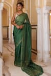 Geroo Jaipur_Green Pure Kota Silk Hand Block Printed Saree With Unstitched Blouse Piece _Online_at_Aza_Fashions