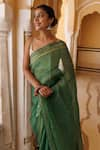 Geroo Jaipur_Green Pure Kota Silk Hand Block Printed Saree With Unstitched Blouse Piece _at_Aza_Fashions