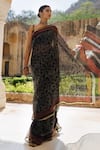 Geroo Jaipur_Black Pure Kota Silk Hand Block Printed Saree With Unstitched Blouse Piece _Online_at_Aza_Fashions