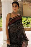 Shop_Geroo Jaipur_Black Pure Kota Silk Hand Block Printed Saree With Unstitched Blouse Piece _Online_at_Aza_Fashions