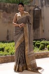 Buy_Geroo Jaipur_Grey Pure Tussar Silk Hand Block Printed Saree With Unstitched Blouse Piece_at_Aza_Fashions