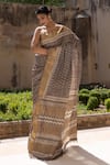 Buy_Geroo Jaipur_Grey Pure Tussar Silk Hand Block Printed Saree With Unstitched Blouse Piece_Online_at_Aza_Fashions