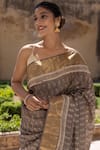 Shop_Geroo Jaipur_Grey Pure Tussar Silk Hand Block Printed Saree With Unstitched Blouse Piece_Online_at_Aza_Fashions