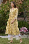 Buy Charu Makkar Yellow Cotton Embroidery V-neck Floral Print Kurta Set at Aza Fashions Buy_Charu Makkar_Yellow Cotton Embroidery V-neck Floral Print Kurta Set_at_Aza_Fashions