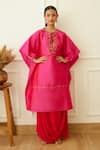 Buy_Nikasha_Pink Viscose, Rayon Sequins Keyhole Neck Embellished Kaftan With Skirt _at_Aza_Fashions