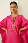 Buy_Nikasha_Pink Viscose, Rayon Sequins Keyhole Neck Embellished Kaftan With Skirt _Online_at_Aza_Fashions