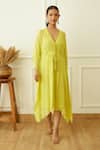 Nikasha_Green Viscose Georgette Solid Round Pleated Kaftan _Online_at_Aza_Fashions