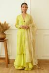 Buy_Nikasha_Green Cotton Silk Embeoidered Floral Sequin Embellished Kurta Sharara Set _at_Aza_Fashions