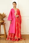 Buy_Nikasha_Pink Rayon Silk Mix Embeoidered Floral Notched Sequin Kurta Sharara Set _at_Aza_Fashions