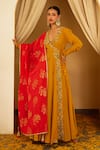 Buy_Nikasha_Yellow Cotton Silk Embroidered Floral V Neck Sequin Angrakaha Anarkali Set _at_Aza_Fashions