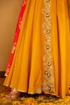 Buy_Nikasha_Yellow Cotton Silk Embroidered Floral V Neck Sequin Angrakaha Anarkali Set _Online_at_Aza_Fashions