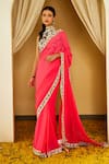Buy_Nikasha_Pink Silk, Chiffon Embroidery, Sequins Saree With Kohinoor Jaal Print Blouse _at_Aza_Fashions