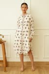Buy_Nikasha_Ivory Cotton Beads Collared Kohinoor Buta Print Shirt Dress _at_Aza_Fashions