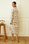 Shop_Nikasha_Ivory Cotton Beads Collared Kohinoor Buta Print Shirt Dress _at_Aza_Fashions