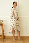 Buy_Nikasha_Ivory Cotton Beads Collared Kohinoor Buta Print Shirt Dress _Online_at_Aza_Fashions