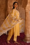 Shop_KARAJ JAIPUR_Yellow Kurta And Pant- Cotton Set With Flower Block Print Dupatta _Online_at_Aza_Fashions